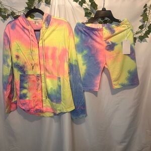 Rose Velvet Women’s Tie-Dye Hoodie & Shorts - Pastel Multi